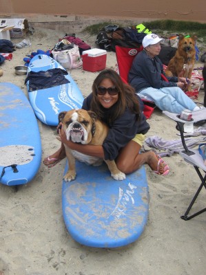 Gigi and Dozer getting ready to surf